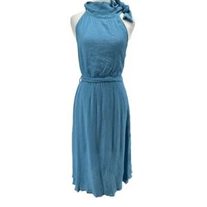 Sunny Girl Women's Blue Halter Sleeveless Tie Waist Midi Dress Size 6